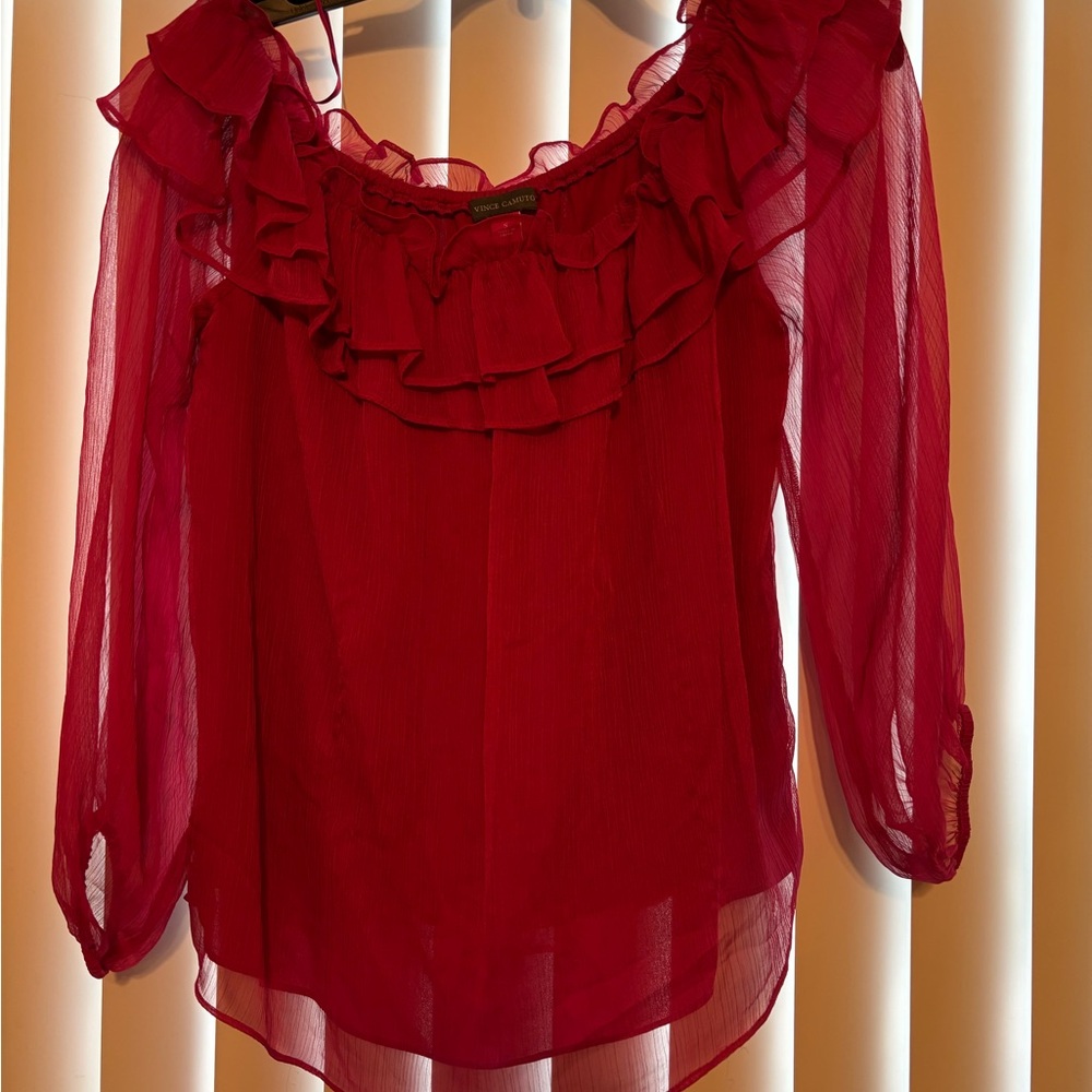 Vince Camuto Vibrant Red Sheer Blouse